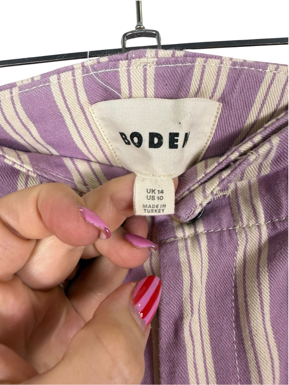 Boden Primrose Patch Pocket Trousers Purple Cream Stripe Sz 10 - Picture 3 of 5